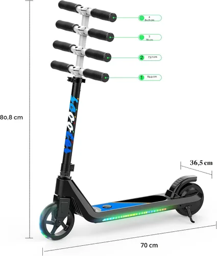 Vista 8 de LINGTENG Patinete Eléctrico para Niños de 6 a 10 Años, Patinete de Impulso con Arranque por Patada con Velocidad y Altura Ajustables, Rueda Luminosa