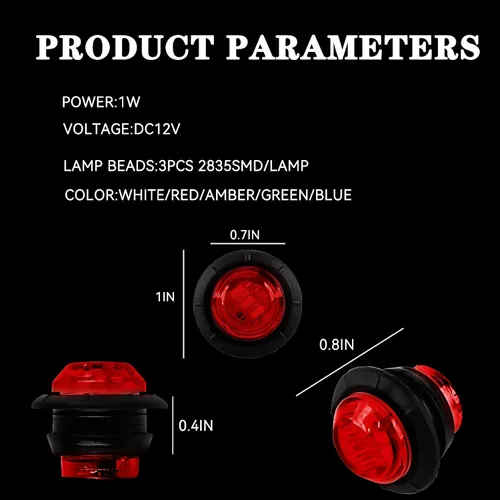 Vista 2 de 30 luces de marcador LED redondas de 3/4 pulgadas, ámbar y rojo, 12 V CC, luces delanteras y traseras para señal de parada y giro, luces traseras