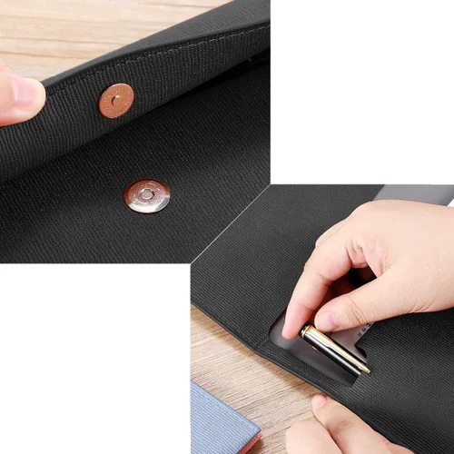 Vista 4 de Carpeta de Archivos de Cuero PU A4 Portadocumentos Impermeable Portafolio Sobre Carpeta con Cierre de Presión Negro