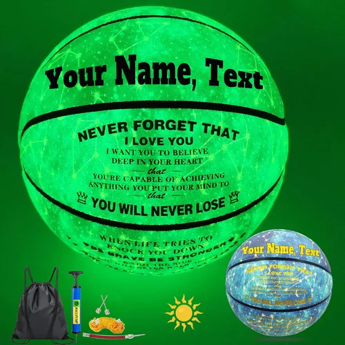Vista 13 de Balón de baloncesto personalizado, que brilla en la oscuridad, regalo de baloncesto personalizado tamaño 7 (29.5"), tamaño 6 (28.5"), tamaño 5 Verde