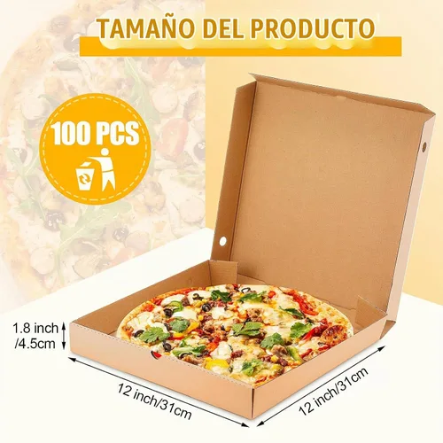Vista 2 de PerKoop - 100 cajas de pizza a granel de cartón cuadrado, kraft, 12 pulgadas Papel kraft