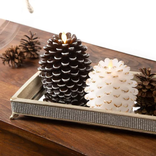 Vista 6 de Pavilion Gift Company - Vela de llama realista de piña marrón de 5 pulgadas con luz LED, funciona con pilas, hecha de cera real