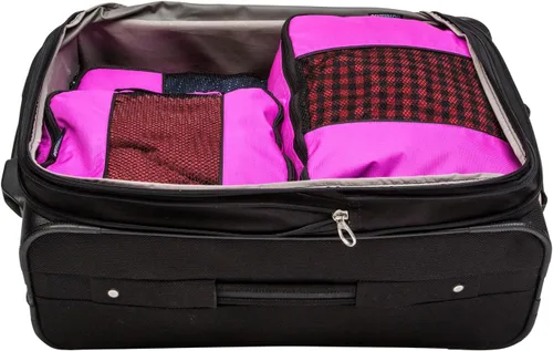 Vista 6 de TravelWise Paquete de 5 cubos de organización de equipaje rosa, 2 pequeños, 2 medianos, 1 grande