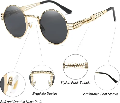 Vista 4 de Dollger Gafas de sol redondas Steampunk con marco de metal