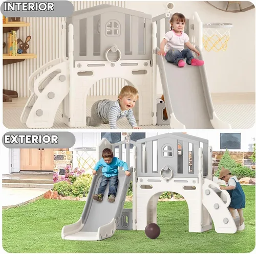 Vista 8 de YUFU Juego de toboganes 8 en 1 para niños pequeños, juego para interiores y Beige Gris