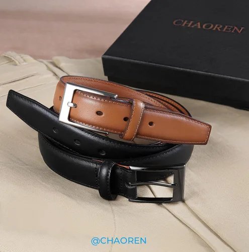 Vista 2 de CHAOREN Cinturón de vestir para hombre, 2 unidades, cinturón de cuero de 1 18 pulgadas para hombre, compañero perfecto para zapatos de vestir