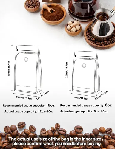 Vista 2 de FireKylin 50 piezas de bolsas de café con válvula, (8 onzas, 0.5 libras) Bolsas de pie resellables con ventilación, bolsas de almacenamiento