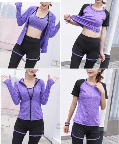 Vista 2 de XPINYT 5 trajes de entrenamiento para mujer conjuntos deportivos trajes deportivos yoga gimnasio fitness ropa de ejercicio ropa deportiva para trotar