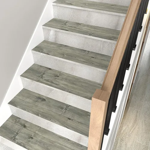Vista 8 de VEELIKE Azulejos de madera de roble gris de 6 x 36 pulgadas, para despegar y pegar, tablones de vinilo de madera, autoadhesivos, suelos laminados