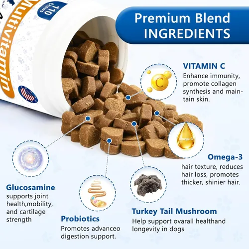 Vista 3 de Multivitamínico para perros, vitaminas y suplementos masticables 40 en 1 para perros, contienen probióticos, Omega-3, glucosamina, multivitamínico