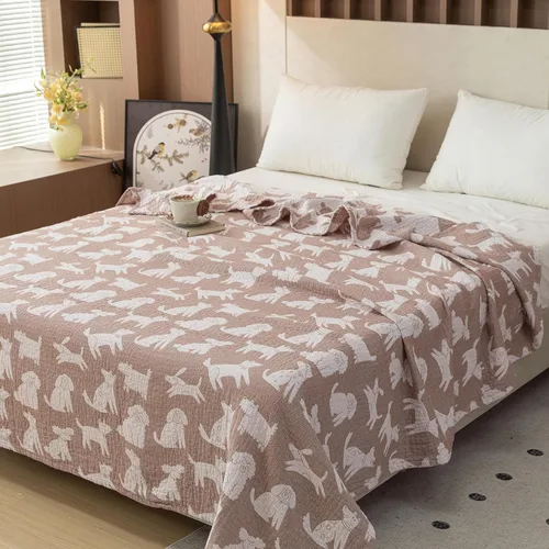Vista 2 de MEJU Manta ligera de muselina marrón para perros, cachorros, para niños, para cama, sofá, 100% algodón peinado, de 3 capas, suave y cálida