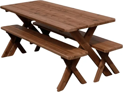 Vista 3 de 4’ Red Cedar Crossleg Table with 2 Benches, Cedar Stain