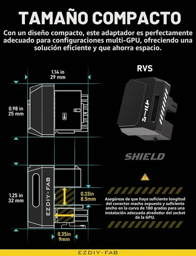 Vista 9 de EZDIY-FAB Adaptador PCIe 5.1 – 600 W 12+4 pines, conector de alimentación de GPU de 16 pines 12VHPWR, adaptador de GPU de 12 V-2x6, ángulo recto