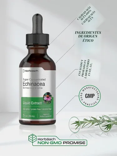 Vista 6 de Horbaach Echinacea Drops Herb Tintura 2 fl oz Extracto de raíz súper concentrado Líquido sin alcohol Suplemento vegetariano, sin OMG y sin