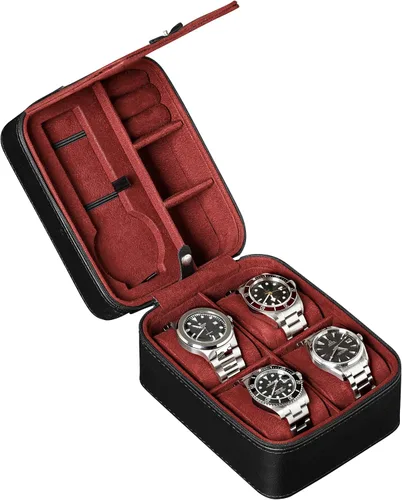 Vista 6 de Juego de regalo Caja de reloj de cuero con 12 ranuras con cajón de valet y funda de viaje a juego para 5 relojes, organizador de exhibición de lujo