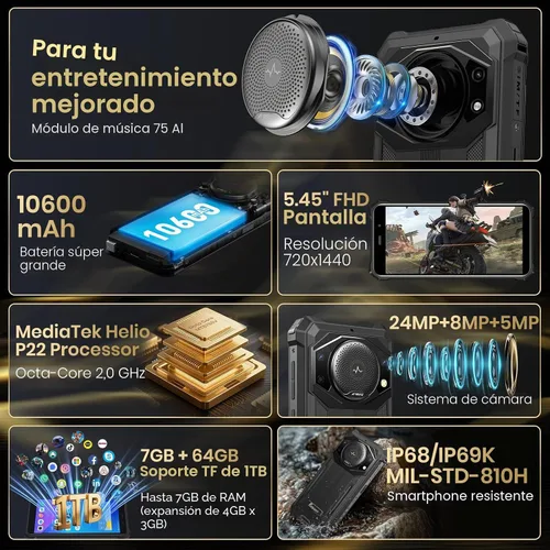 Vista 8 de FOSSIBOT F101P Teléfono robusto 5.45" 10600mAh teléfono desbloqueado Negro