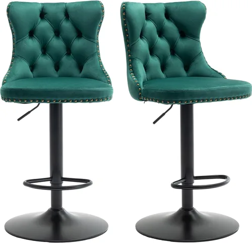 Vista 52 de Juego de 2 taburetes de bar modernos de terciopelo para mostrador, taburetes de bar giratorios ajustables con respaldo, sillas de isla de cocina