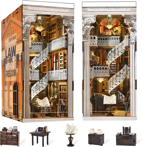 Vista 17 de MiniCity Kit de rincón de libros, kit de bricolaje en miniatura para casa de muñecas, rompecabezas de madera 3D, decoración con luz LED