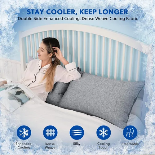 Vista 2 de HOMFINE Fundas de almohada refrescantes de tamaño estándar - Fibra de enfriamiento Q-Max 0.439 de doble cara para protector de almohada, funda