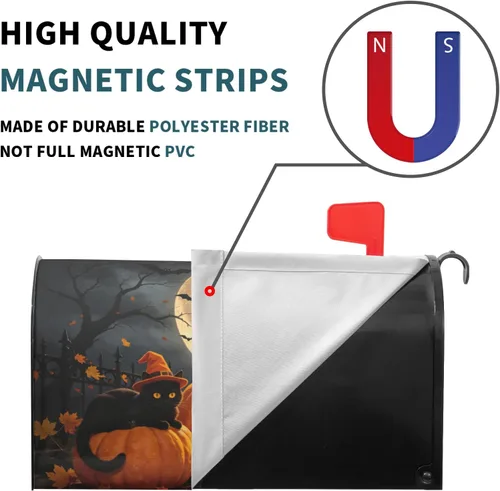 Vista 4 de Halloween Pumpkin Black Cat Mailbox Covers Magnetic Standard Size 18 X 21 Fall Maple leaves Spooky Themed Holiday Decorations Mailbox Wrap Post