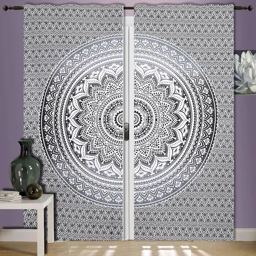 Vista 14 de Cortinas de ventana de mandala hippie indio, gitano, bohemio, sol, luna, hermosas cortinas para dormitorio, sala de estar, balcón, cenefa