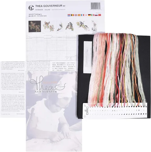Vista 3 de Thea Gouverneur - Kit de punto de cruz, flamenco, negro Aida, 18 unidades, kit de bordado para adultos, hilos de bordado DMC y otros suministros