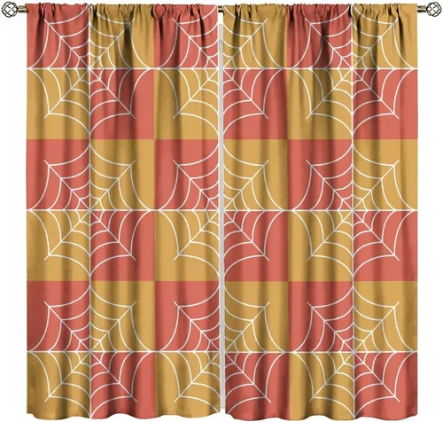Vista 34 de Cortinas opacas de tela de araña aterradora para niños, tela de araña en blanco y negro, fondo rojo, dormitorio de niños, guardería, decoración