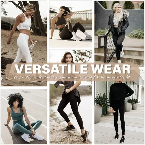 Vista 4 de Paquete de 3 leggings para mujer, de cintura alta, no se transparentan, con control de abdomen, pantalones de yoga suaves para mujer, leggings