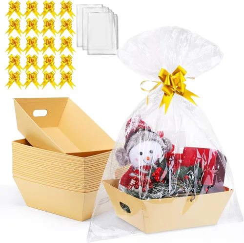 Vista 13 de Paquete de 10 cestas doradas vacías para regalos