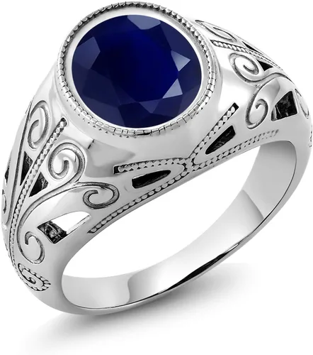 Vista 6 de Gem Stone King Anillo de piedra natal ovalada para hombre 925 plata esterlina Oval 12X10MM Disponible en tallas 7, 8, 9, 10, 11, 12, 13 Púrpura