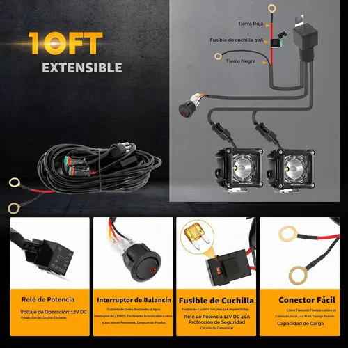 Vista 8 de Auxbeam Serie FA, cubos LED de 3 pulgadas con DRL, 2 modos, haz puntual, luces todoterreno de 20 W, luces de conducción, luces de pilar A, luces