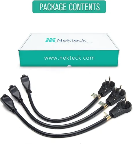 Vista 8 de Nekteck - Cable de extensión de 1 pie de enchufe plano giratorio de 360°, cable de alimentación de 3 clavijas 14AWG/15A, cable de alimentación