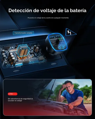 Vista 7 de LENCENT Transmisor FM, transmisor FM Bluetooth, adaptador de radio inalámbrico, kit de coche con carga USB dual, receptor de audio, cargador