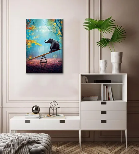 Vista 2 de Lienzo decorativo para pared con diseño de elefante, mentalidad lo es todo, motivación, oficina, animales, póster enmarcado para sala de estar