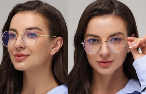 Vista 3 de Gafas de bloqueo de luz azul para mujer, estilo vintage, con montura redonda, de metal, lentes retro para mujeres y hombres