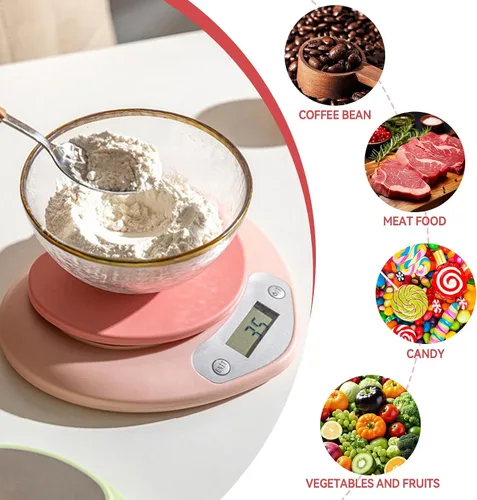 Vista 6 de Linda báscula de alimentos, báscula digital en forma de corazón con pantalla LCD recargable para cocinar, hornear, pesar alimentos [0.04 oz/11.0 lbs]