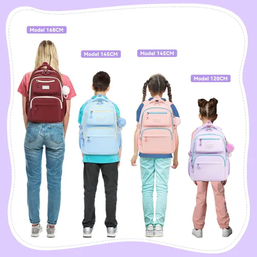 Vista 7 de MOONBABY Mochila para niñas para la escuela, bolsa de libros Kawaii para estudiantes de primaria, niños, adolescentes y adultos