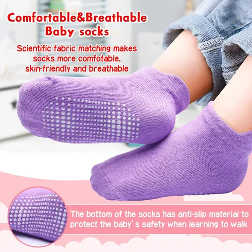 Vista 2 de HYzgb 12 Pack Non Slip Kids Toddler Baby Socks with Grips 1-7 Years Girls Boys Cotton Ankle Socks Multi