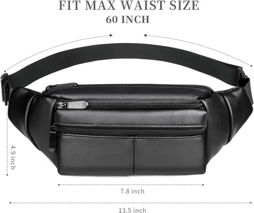 Vista 6 de Riñoneras de cuero para mujer, cangurera negra a la moda para hombres, niñas y niños, unisex de talla grande, bolsa cruzada de cintura linda, bolsa