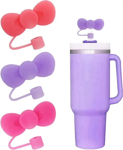 Vista 11 de Juego de 4 fundas de popote con diseño de estrella compatibles con vasos Stanley de 30 y 40 onzas, reutilizables, bonitas puntas de popote