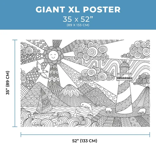Vista 7 de Dekali Designs Seascape - Póster para colorear extra grande para adultos, 35 x 52 pulgadas, tamaño gigante en papel grueso de alta calidad
