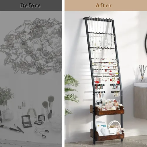 Vista 4 de Keebofly Organizador de joyas, organizador de joyas grande con soporte para collares, aretes, soporte de joyería colgante con pantalla para aretes