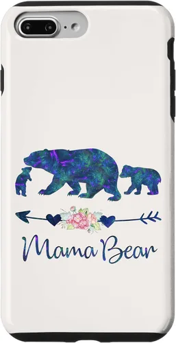 Vista 12 de Teal Blue Purple Floral Mama Bear and Two Cubs White Case for iPhone 16