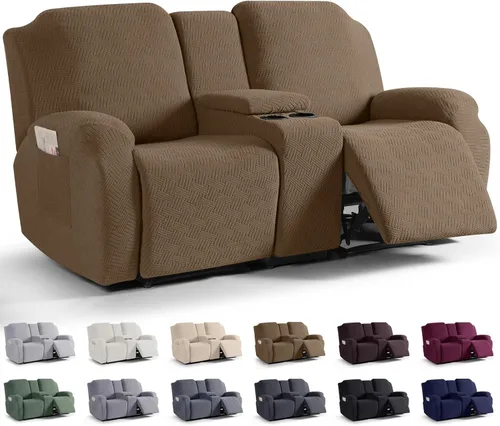 Vista 9 de KinCam Fundas para Sillón Reclinable de Dos Plazas con Funda para Consola Central, Fundas para Sofá Reclinable de 2 Asientos, Funda para Sofá