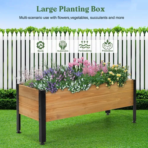 Vista 7 de OIPRTGFJ Maceta rectangular de madera para jardín, cama de jardín elevada para exteriores, macetas para plantas al aire libre, 37 x 13 x 15