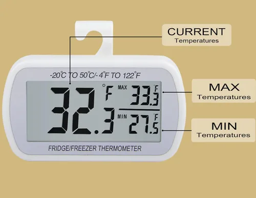 Vista 3 de AEVETE Termómetro digital impermeable para refrigerador con pantalla LCD grande, termómetro de sala de congelador con parte trasera magnética, sin