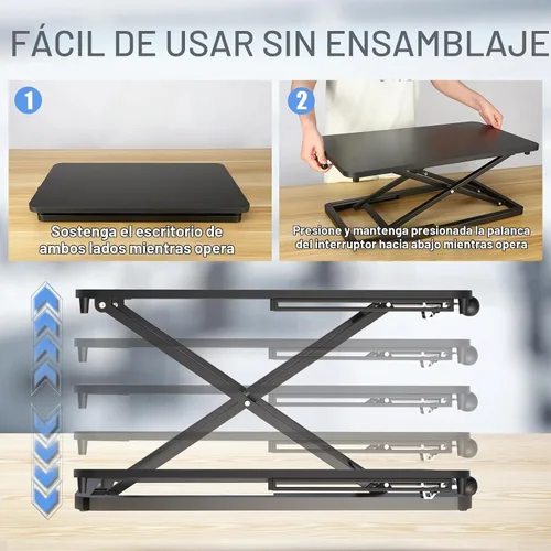 Vista 6 de Elevador de teclado para escritorio: convertidor de escritorio de pie ajustable de 23.6 pulgadas, elevador de mesa para estar de pie, elevador