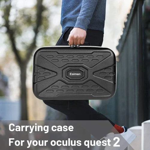 Vista 7 de Esimen Funda protectora rígida de viaje para Oculus Quest 2, accesorios con correa para el hombro, protector de vidrio de realidad virtual, a prueba