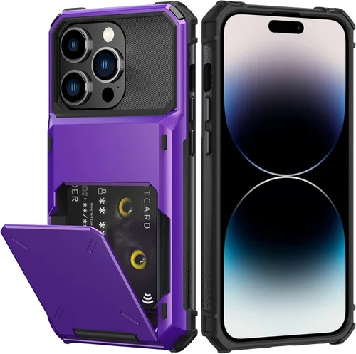 Vista 30 de Nvollnoe Funda para iPhone 14 con tarjetero [almacena 5 tarjetas] Funda tipo cartera de doble capa resistente a prueba de golpes con ranura oculta
