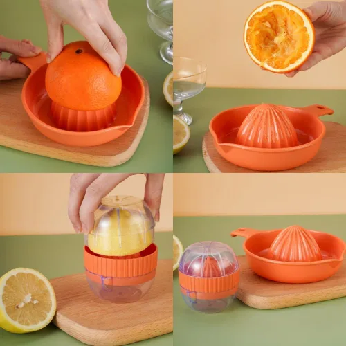 Vista 2 de Exprimidor manual de limón, 2 piezas de exprimidor de naranja cítrico con vaso de plástico, prensa de frutas fácil de usar para bar y hogar